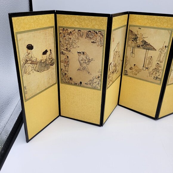 Vintage Folding Screen With Chinese Artwork Calligraphy Double Sided Panel Decor - Picture 4 of 16